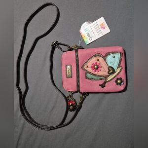 Chala Pink and Blue Crossbody Bag with Butterfly Accent